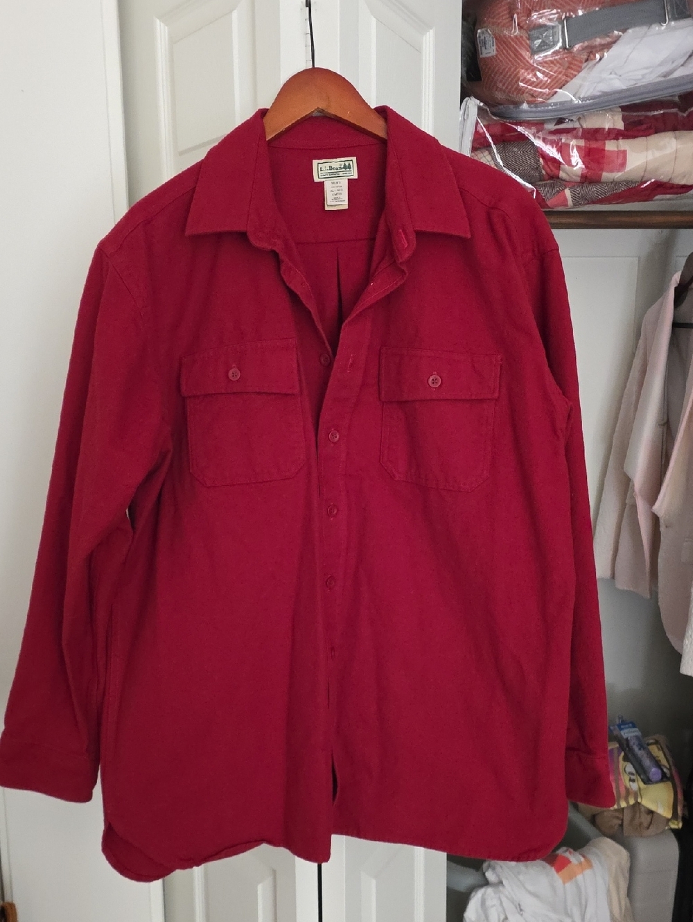 L.L. Bean Men's Deep Red Button-Front Shirt Jacket